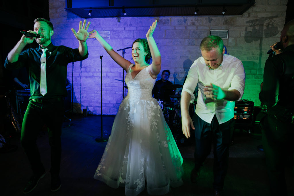 Bride and groom on stage