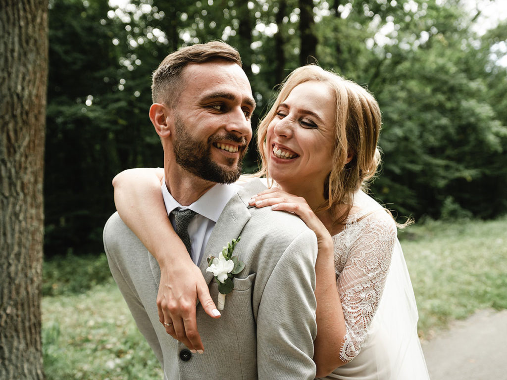 Bride and groom hugging after Dallas ceremony