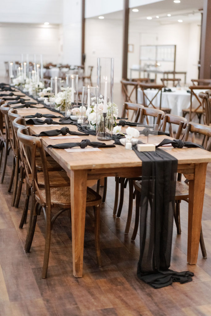 Contemporary Table design with black cloth for wedding decorations